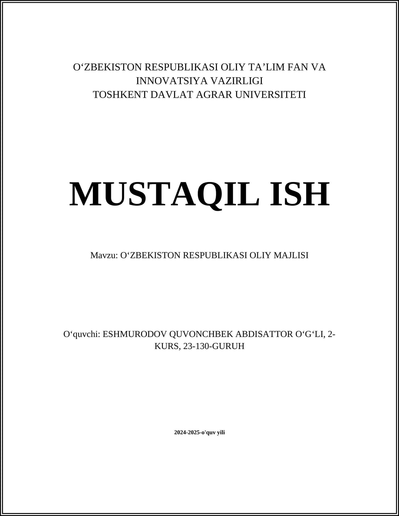 Oʻzbekiston Respublikasi Oliy Majlisi