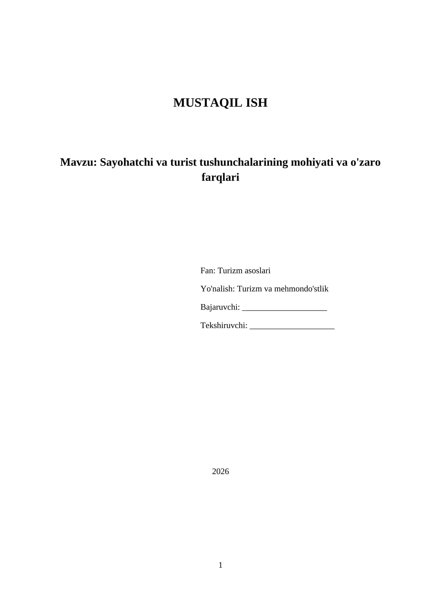 Sayohatchi va turist tushunchalari haqida tayyor mustaqil ish — DOCX/PDF