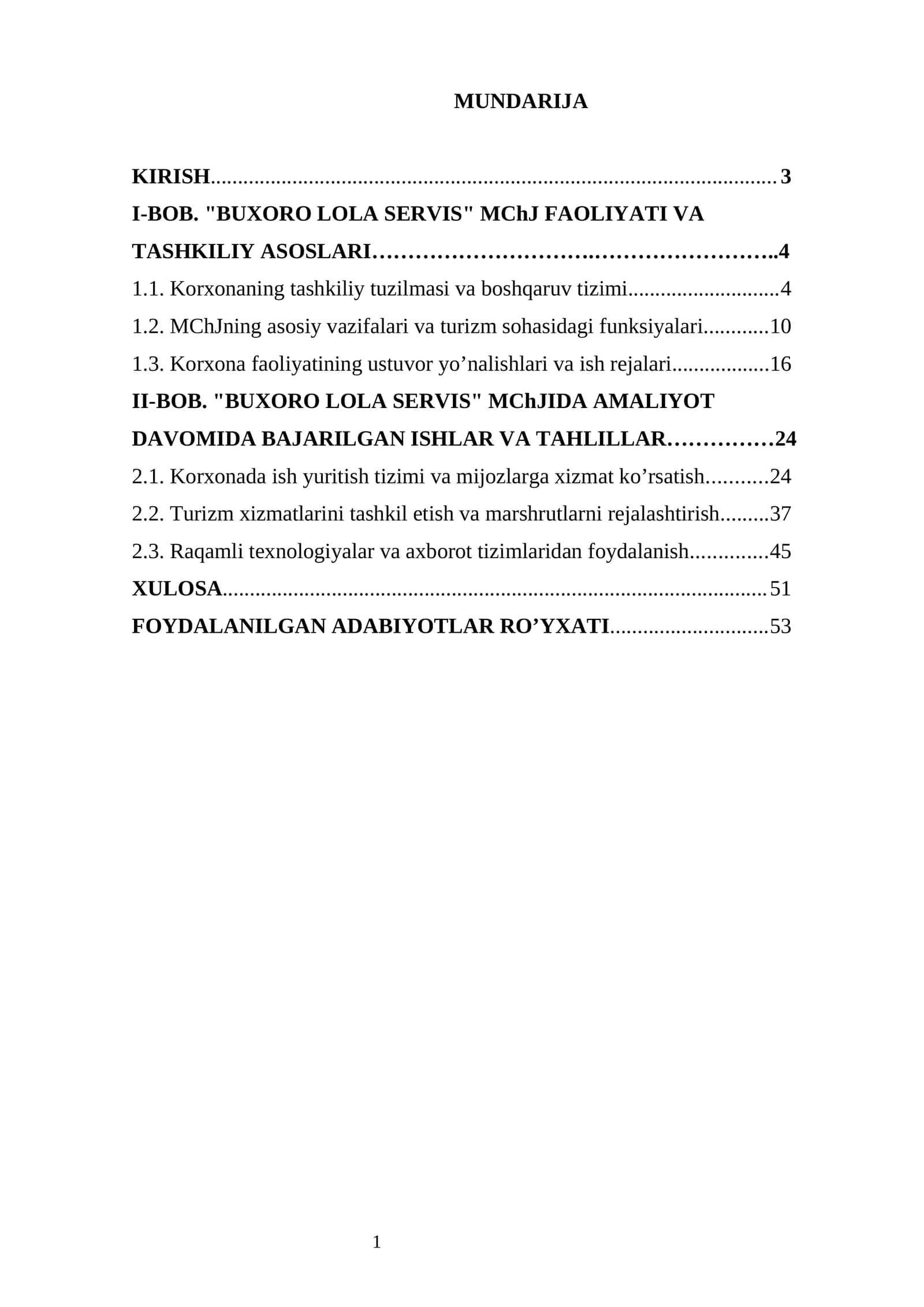mehmonhona amaliyot hisobot "BUXORO LOLA SERVIS" amaliyot hisoboti