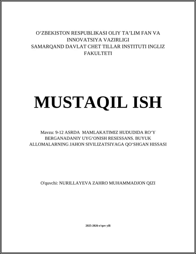 9-12 ASRDA MAMLAKATIMIZ HUDUDIDA ROʻY BERGANADANIY UYGʻONISH RESESSANS