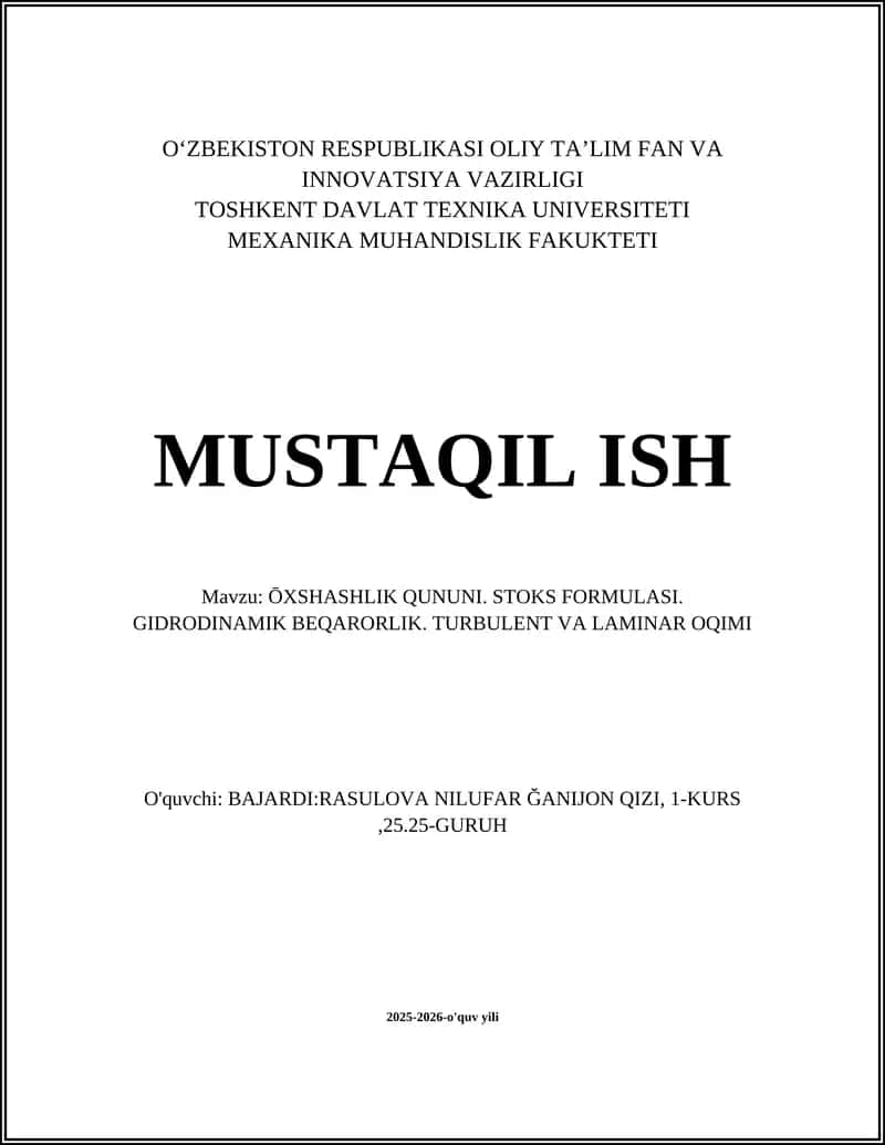 O'xshashlik qonuni va o'lchovli tahlil asoslari