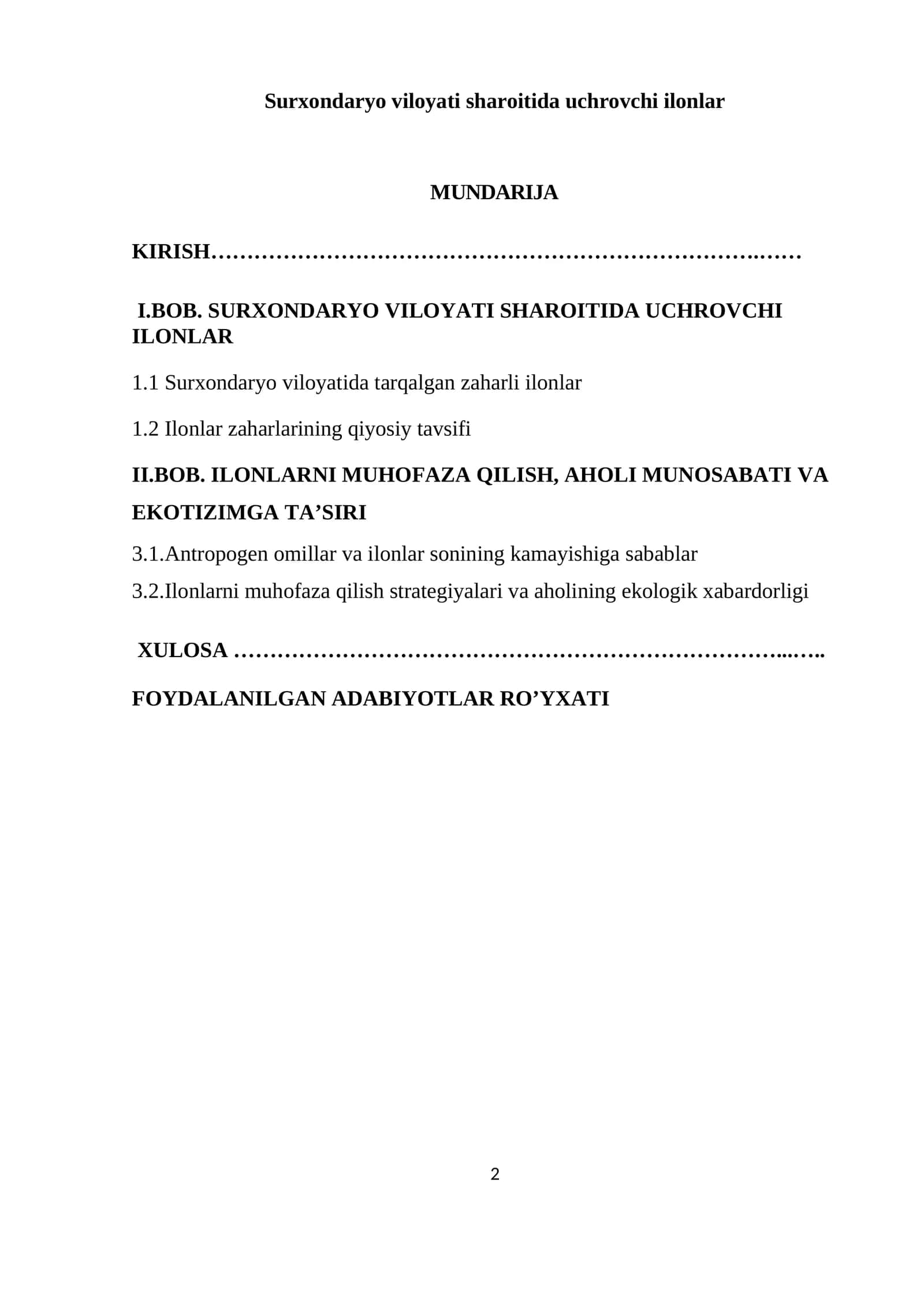 Surxondaryo viloyati sharoitida uchrovchi ilonlar