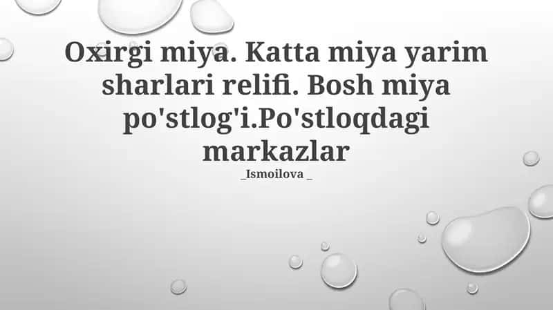 Miyada miya poostining relyefi va korteks markazlari