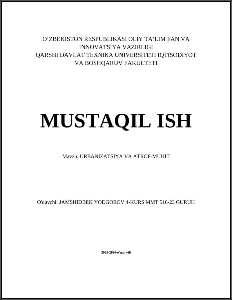 URBANIZATSIYA VA ATROF-MUHIT