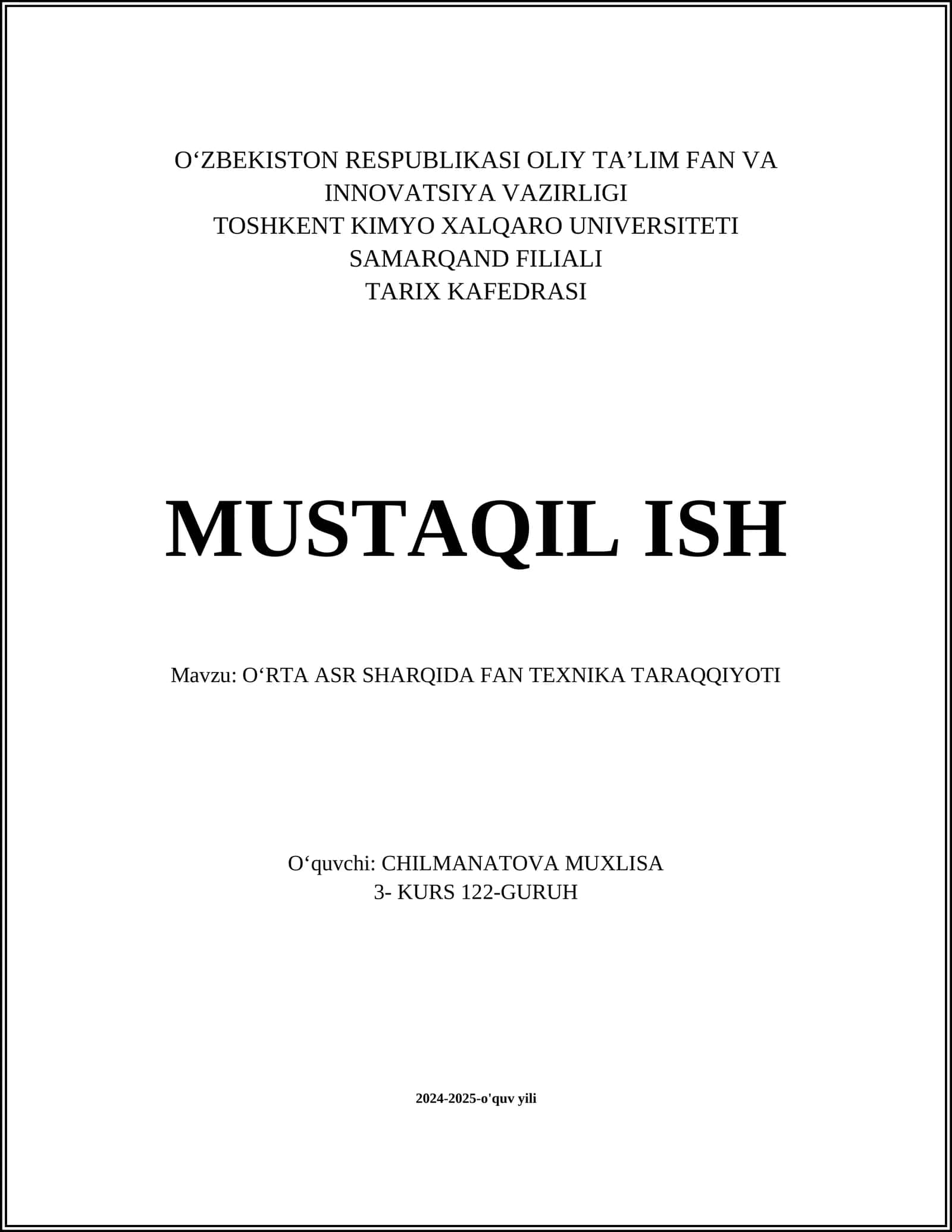 OʻRTA ASR SHARQIDA FAN TEXNIKA TARAQQIYOTI