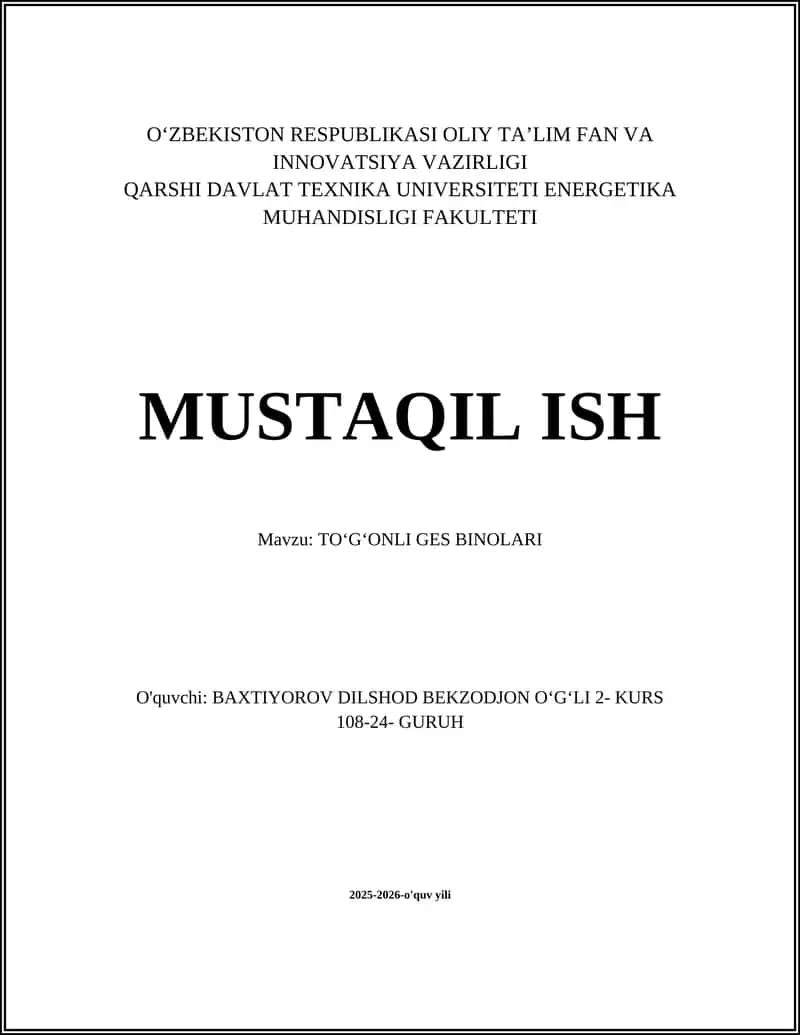 TOʻGʻONLI GES BINOLARI