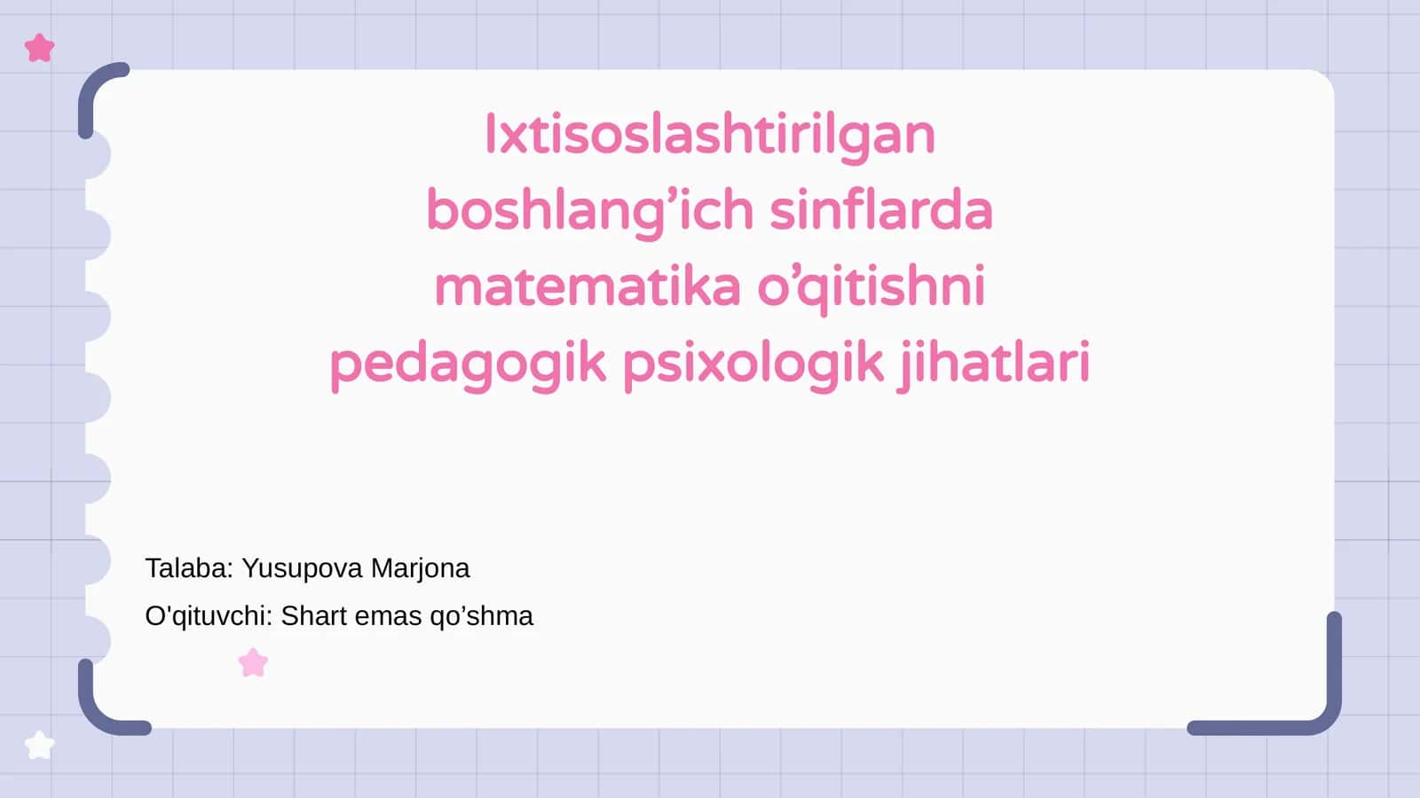 Ixtisoslashtirilgan boshlang’ich sinflarda matematika o’qitishni pedagogik psixologik jihatlari