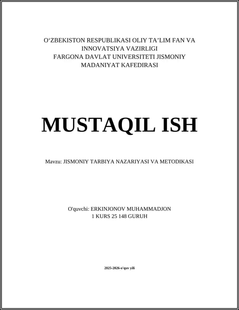 Jismoniy Tarbiya Nazariyasi va Metodikasi