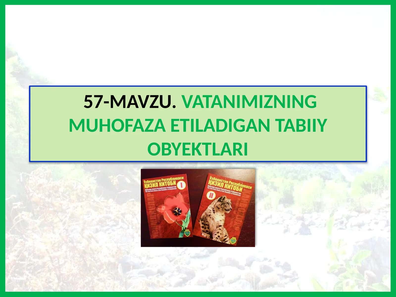 VATANIMIZNING MUHOFAZA ETILADIGAN TABIIY OBYEKTLARI