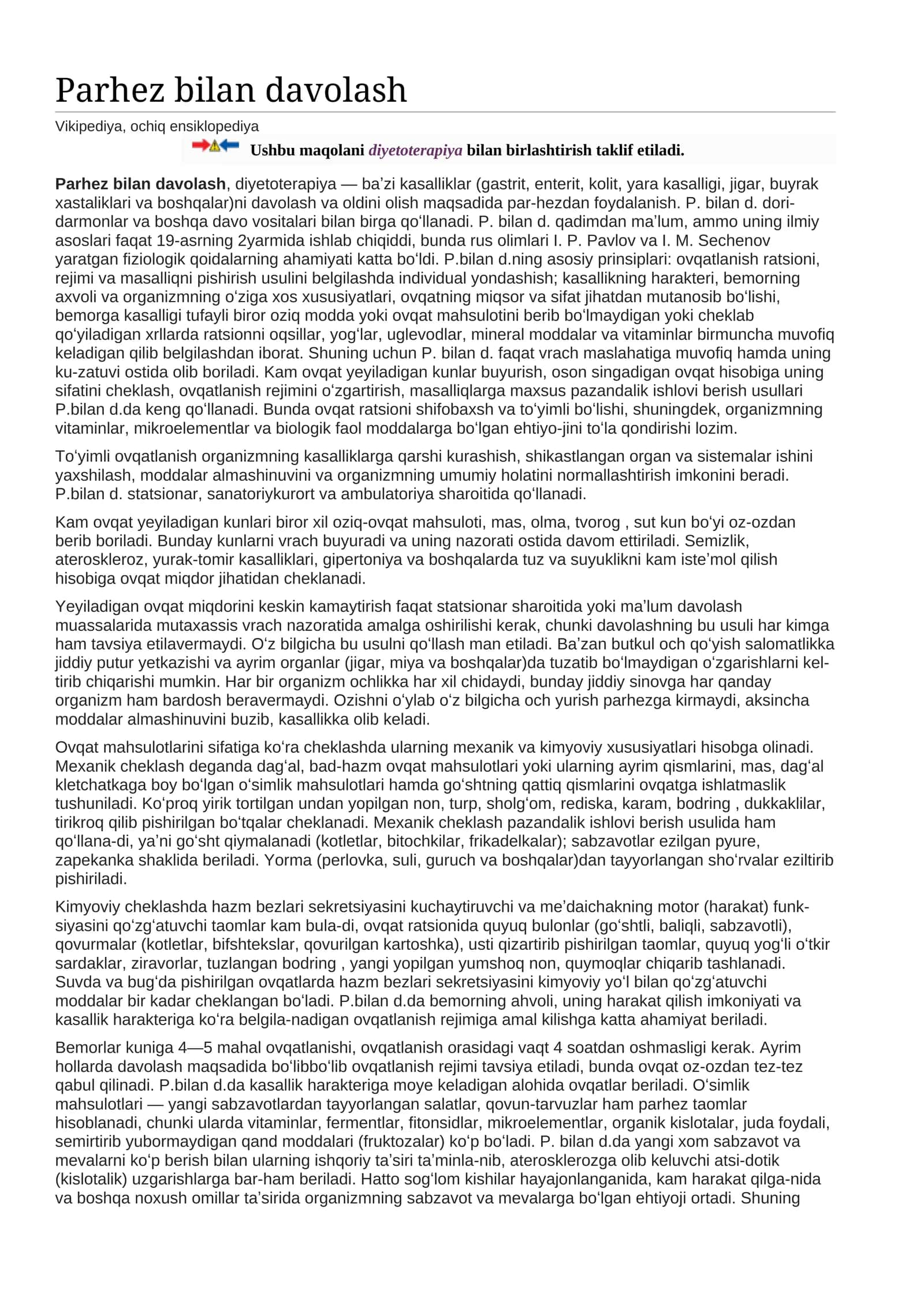 Parhez bilan davolash