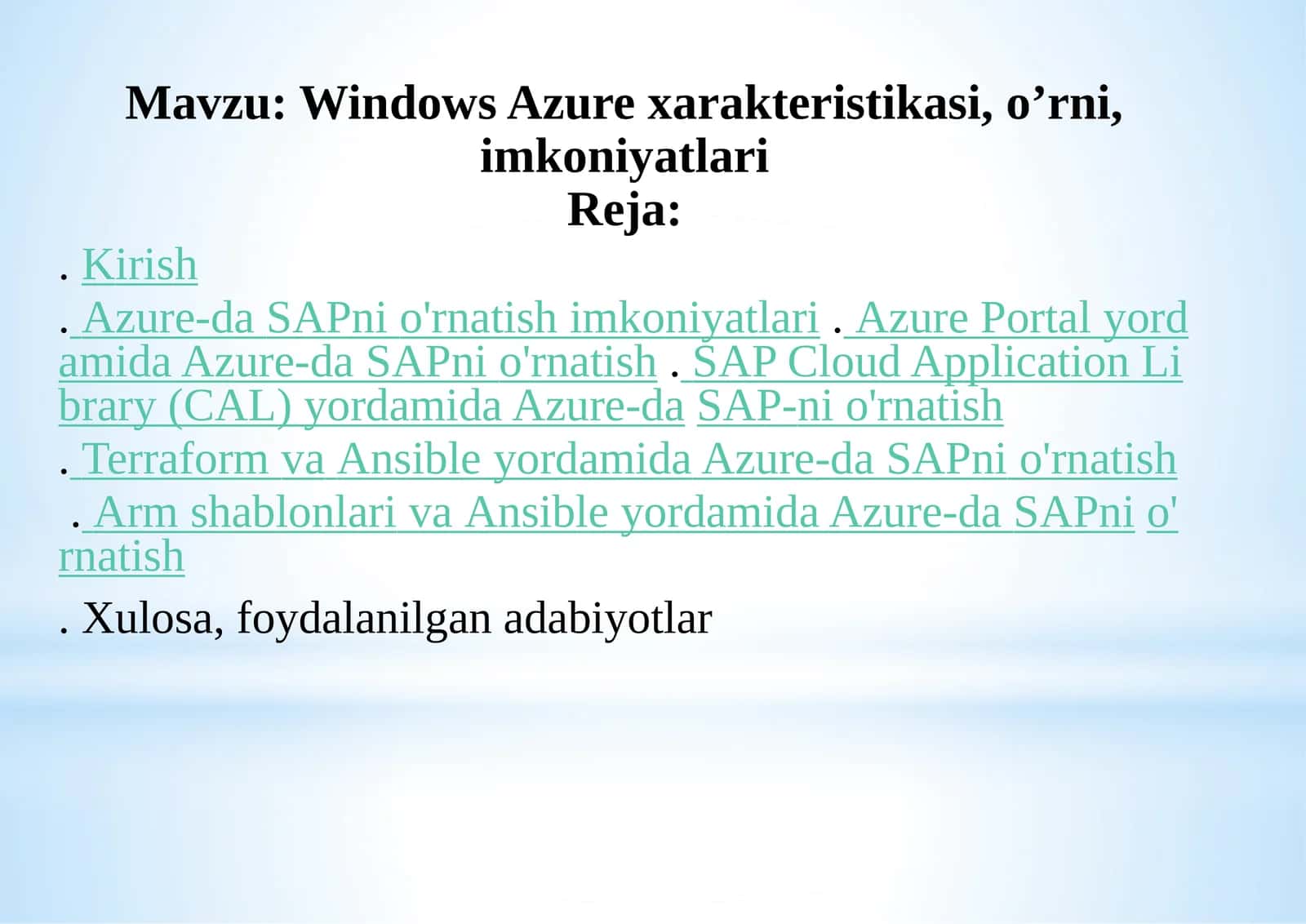 Azure-da SAP-ni o’rnatishning mumkin bo’lgan variantlari