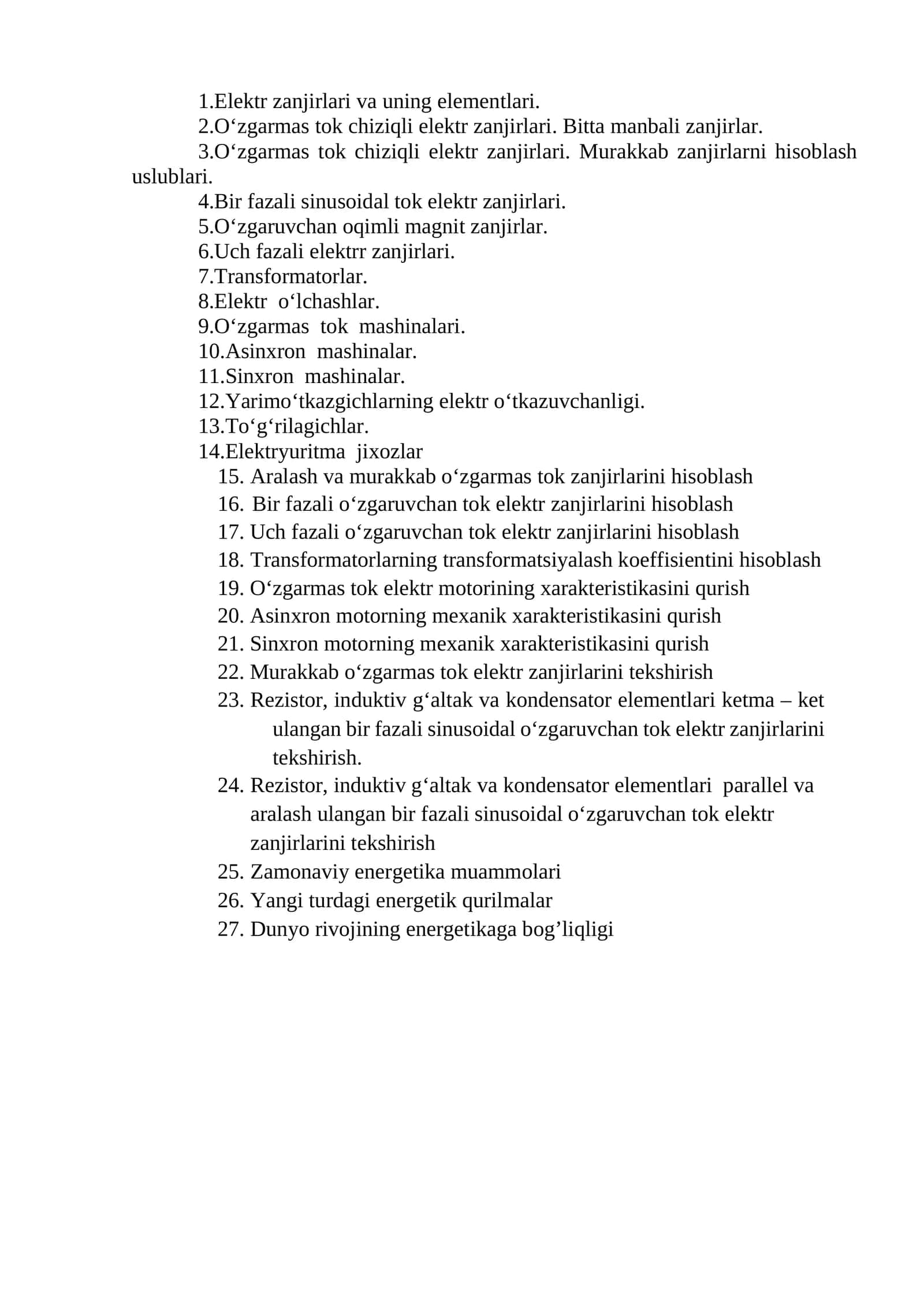 Elektr zanjirlari va uning elementlari