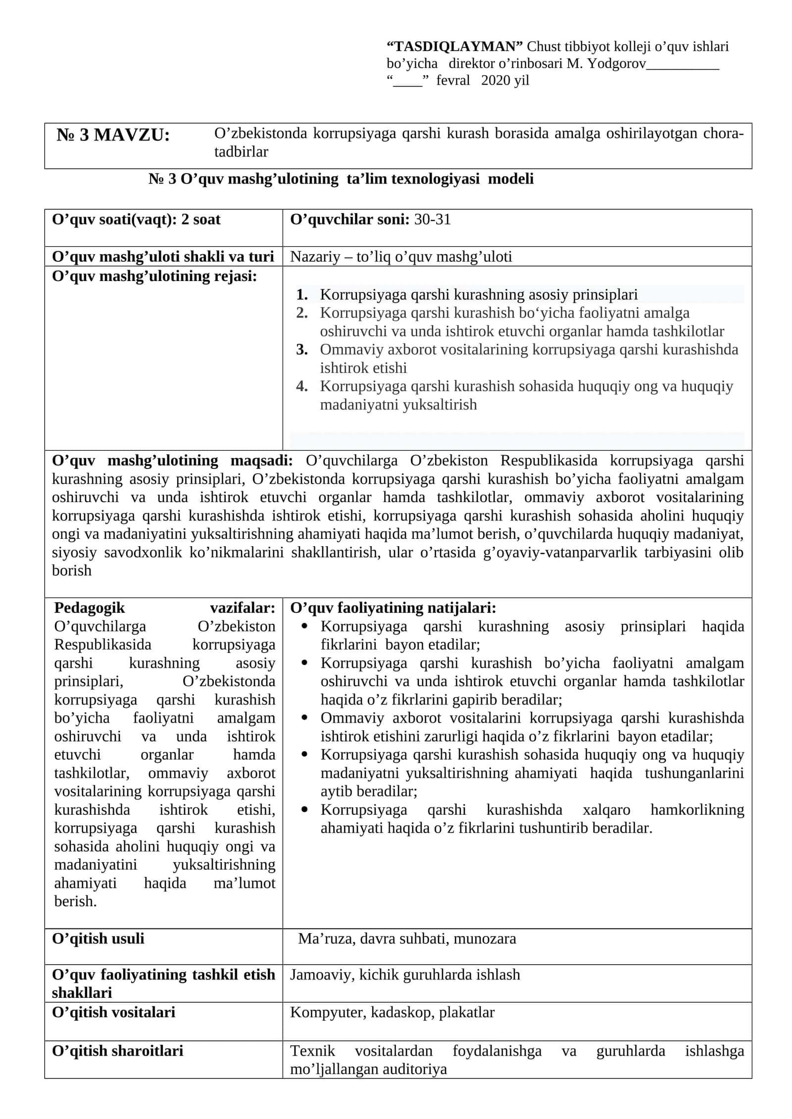 O’zbekistonda korrupsiyaga qarshi kurash borasida amalga oshirilayotgan chora-tadbirlar