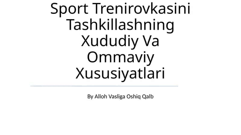 Sport Trenirovkasini Tashkillashning Xududiy Va Ommaviy Xususiyatlari