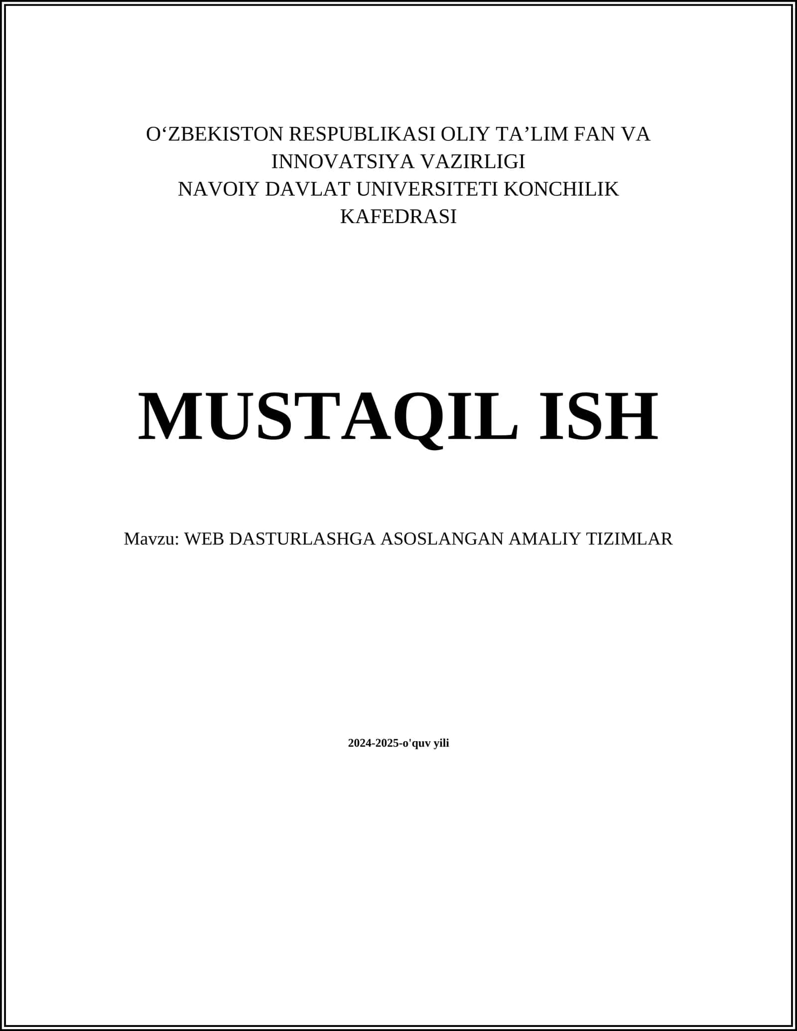 WEB DASTURLASHGA ASOSLANGAN AMALIY TIZIMLAR