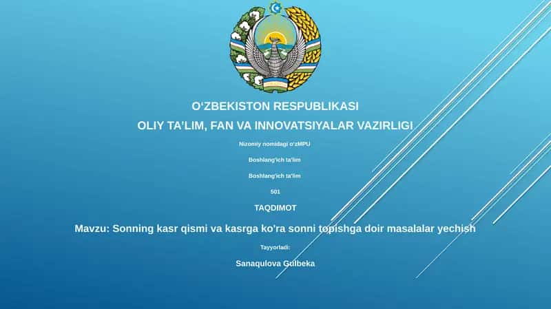 Sonning kasr qismi va kasrga ko'ra sonni topishga doir masalalar yechish