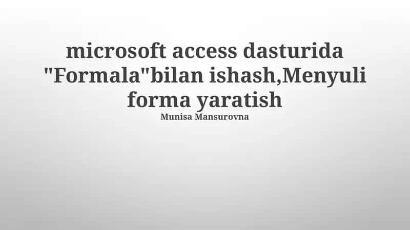 Menyuli forma yaratish