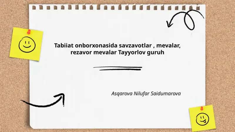 Tabiiat onborxonasida savzavotlar, mevalar, rezavor mevalar Tayyorlov guruh