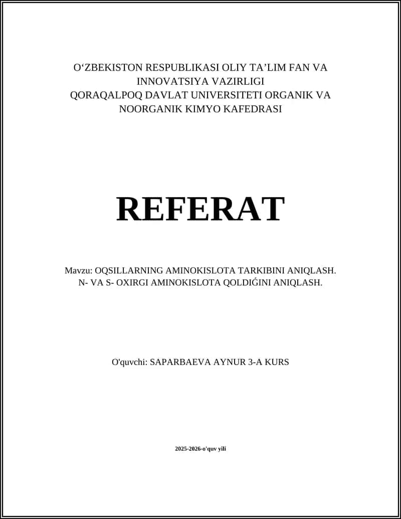 Oqsillarning aminokislota tarkibini aniqlash