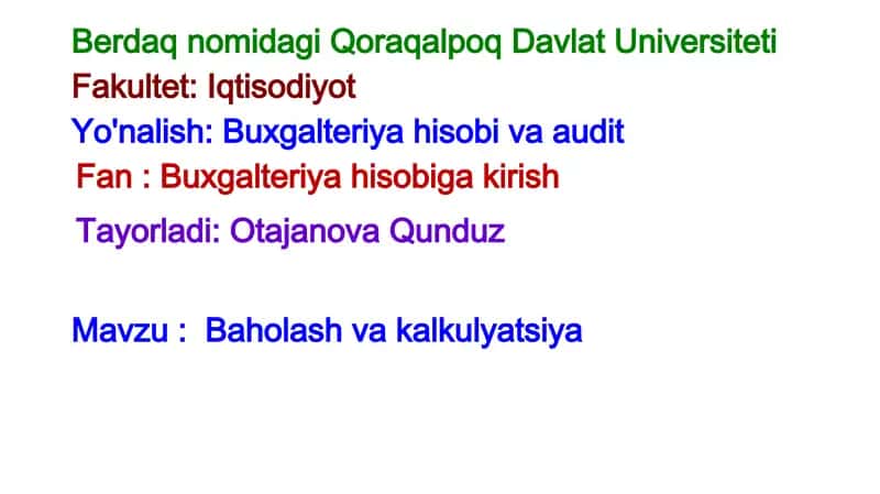 Baholash va kalkulyatsiya