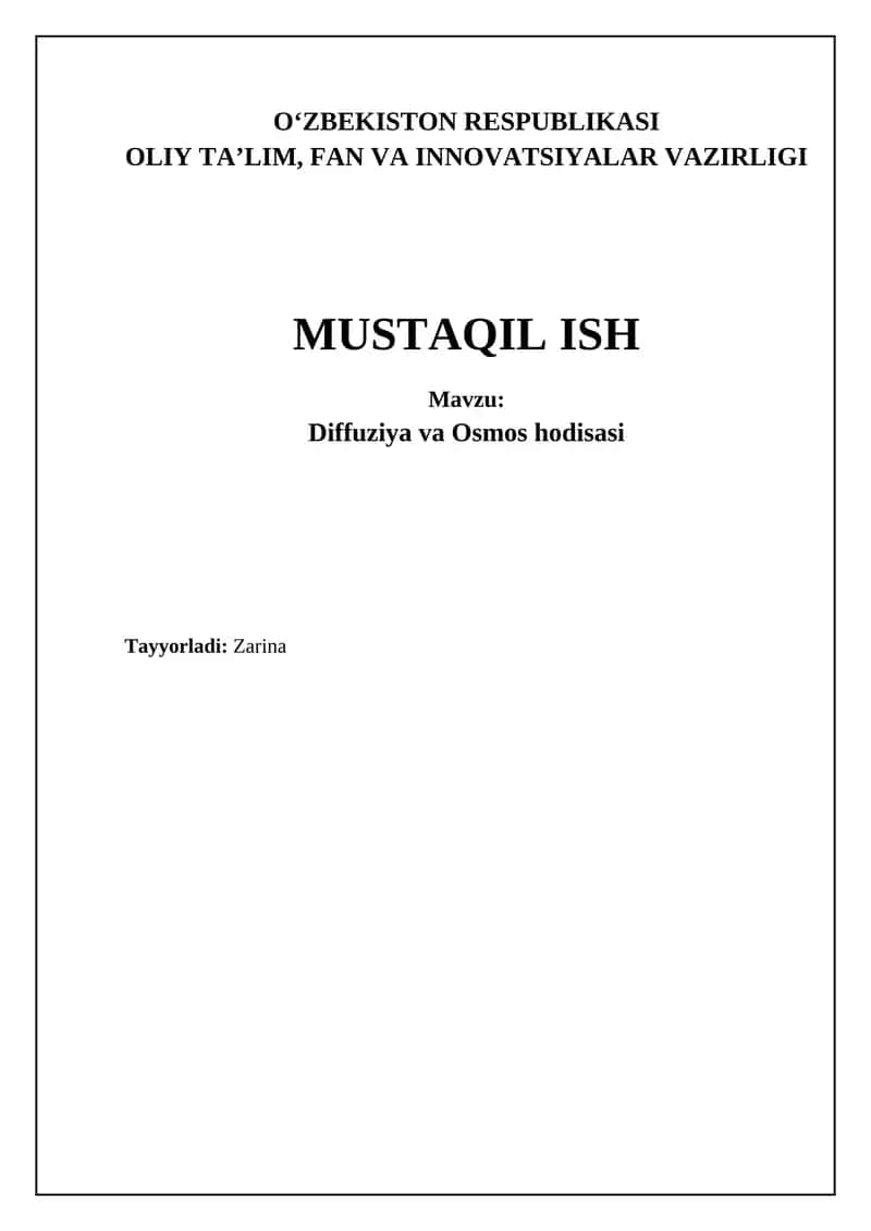 Diffuziya va Osmozning asoslari