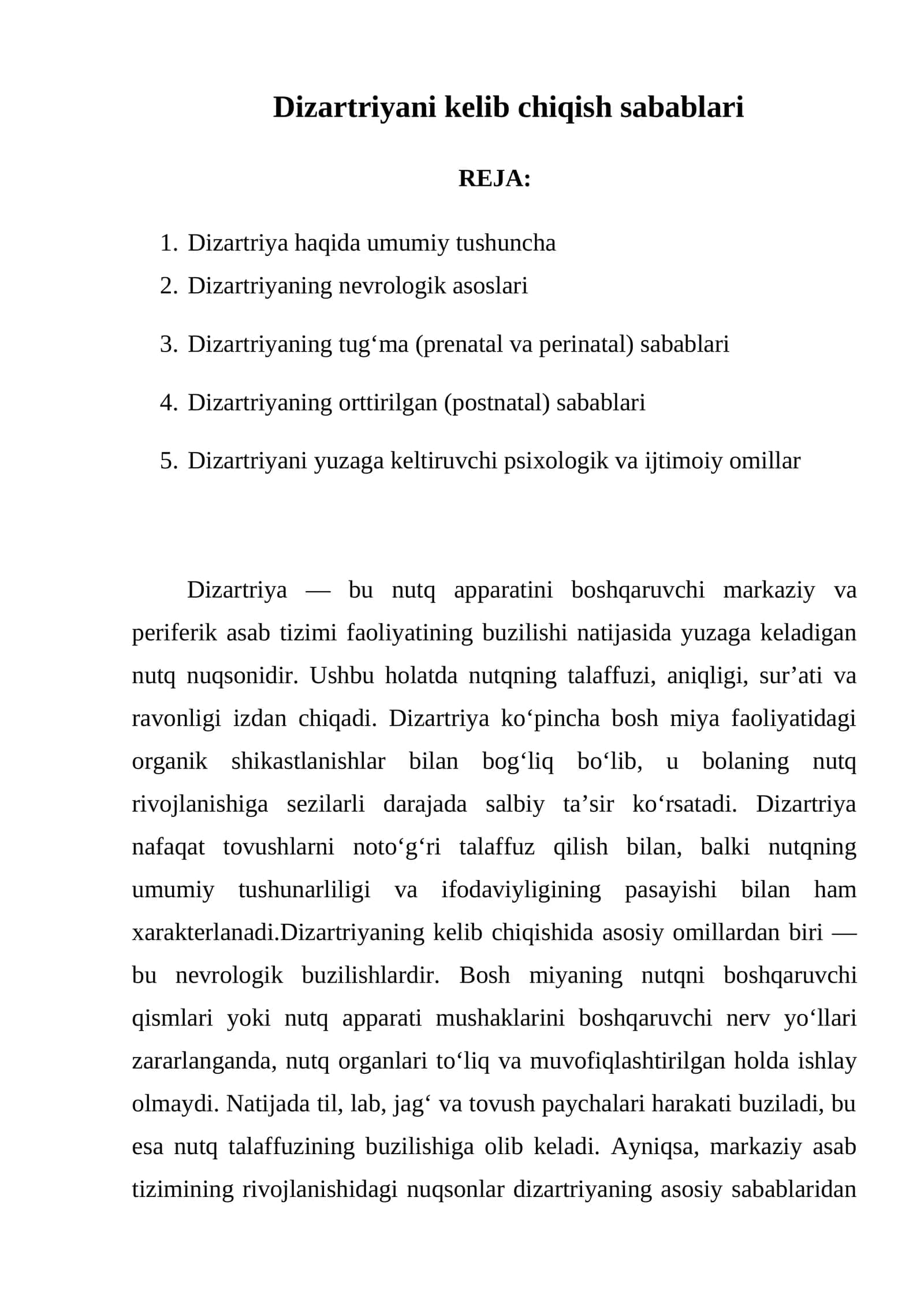 Dizartriyani kelib chiqish sabablari