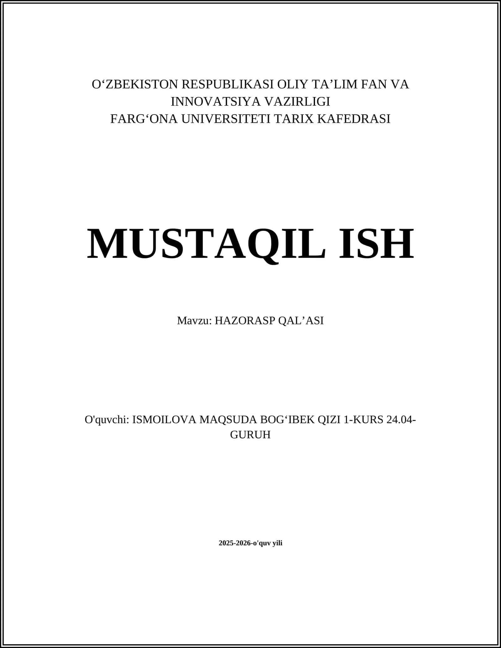 HAZORASP QALʼASI