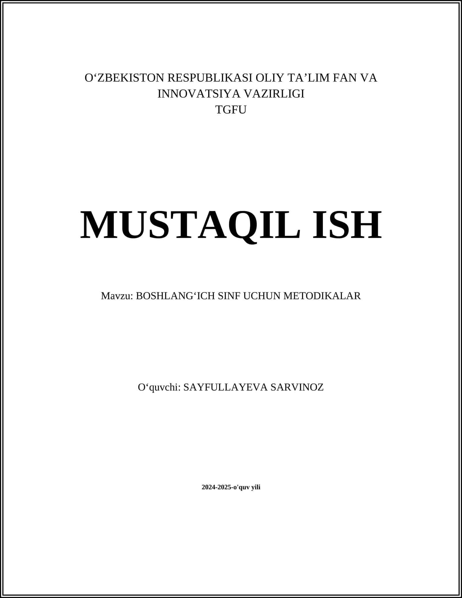 BOSHLANGʻICH SINF UCHUN METODIKALAR