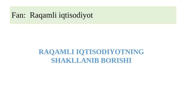 Raqamli Iqtisodiyot