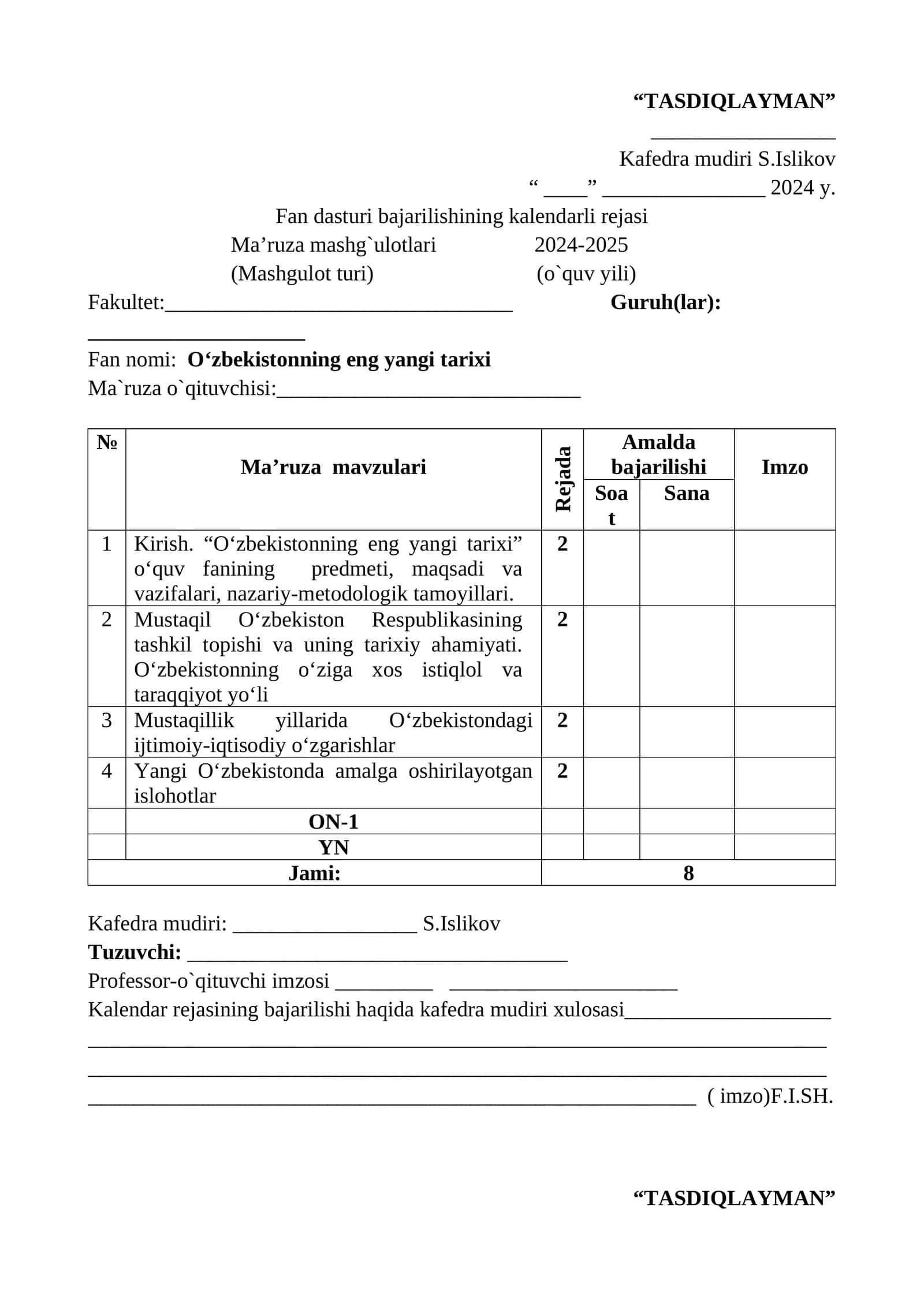 O‘zbekistonning eng yangi tarixi