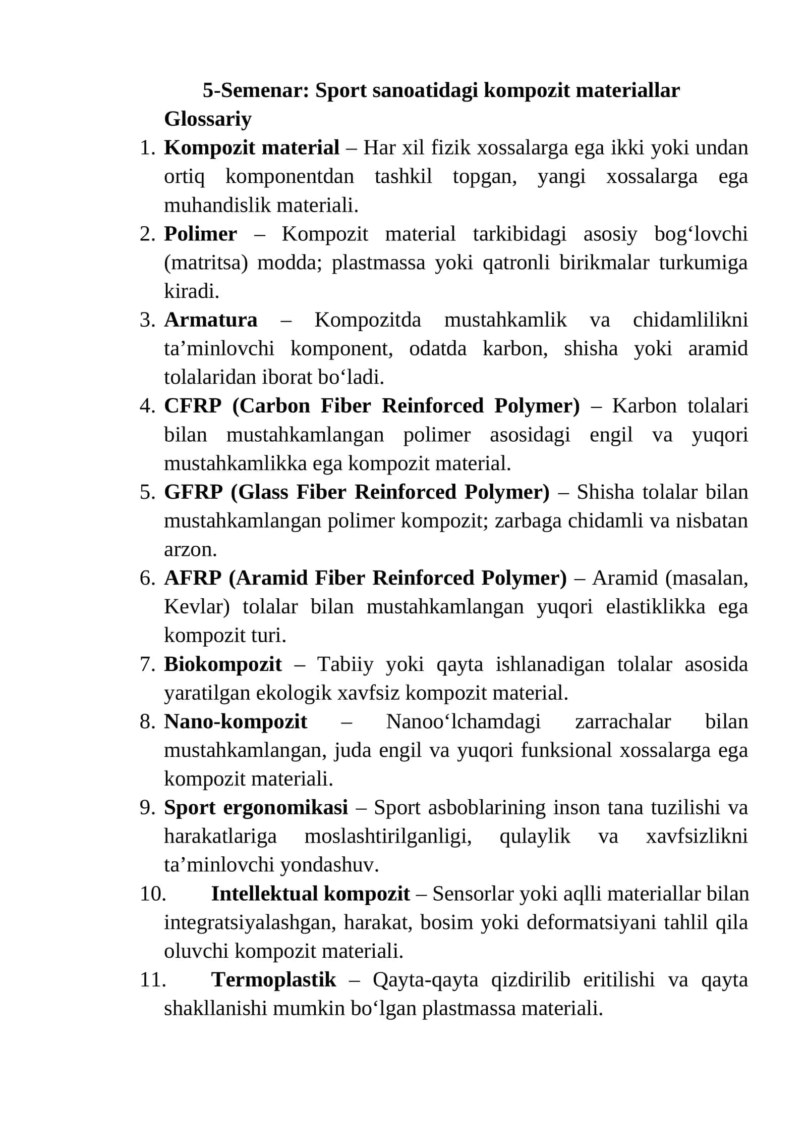 Sport sanoatidagi kompozit materiallar