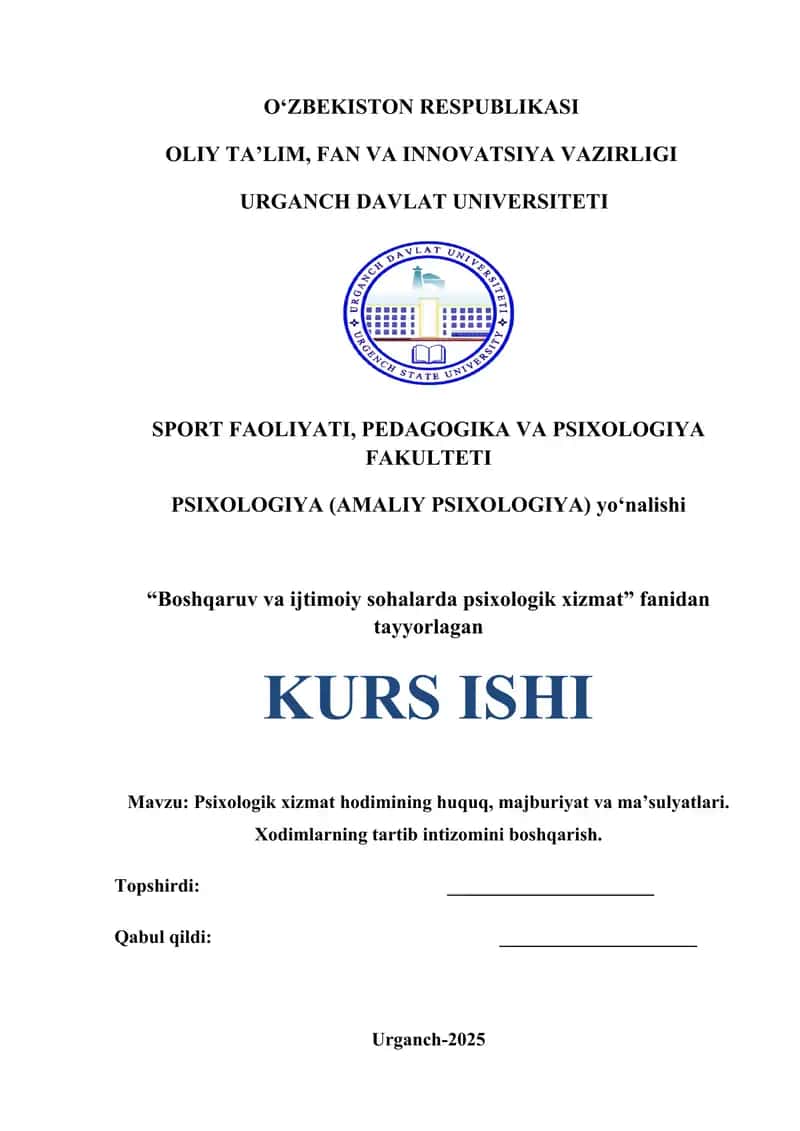 Psixologik xizmat hodimining huquq, majburiyat va ma’sulyatlari
