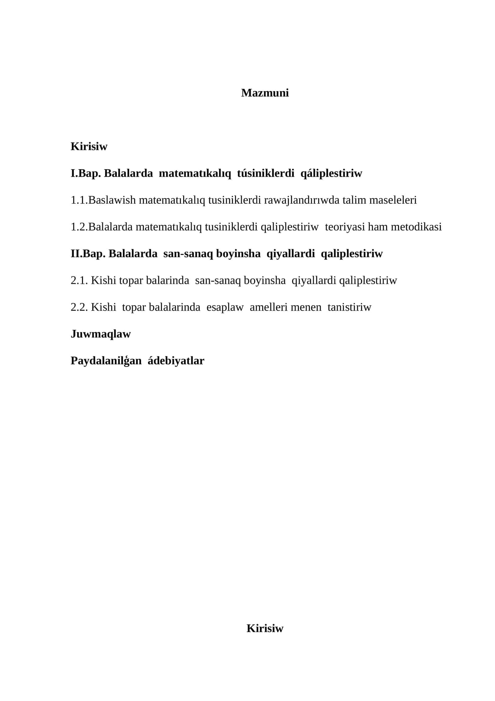 Balalarda matematikalıq túsiniklerdi qáliplestiriw