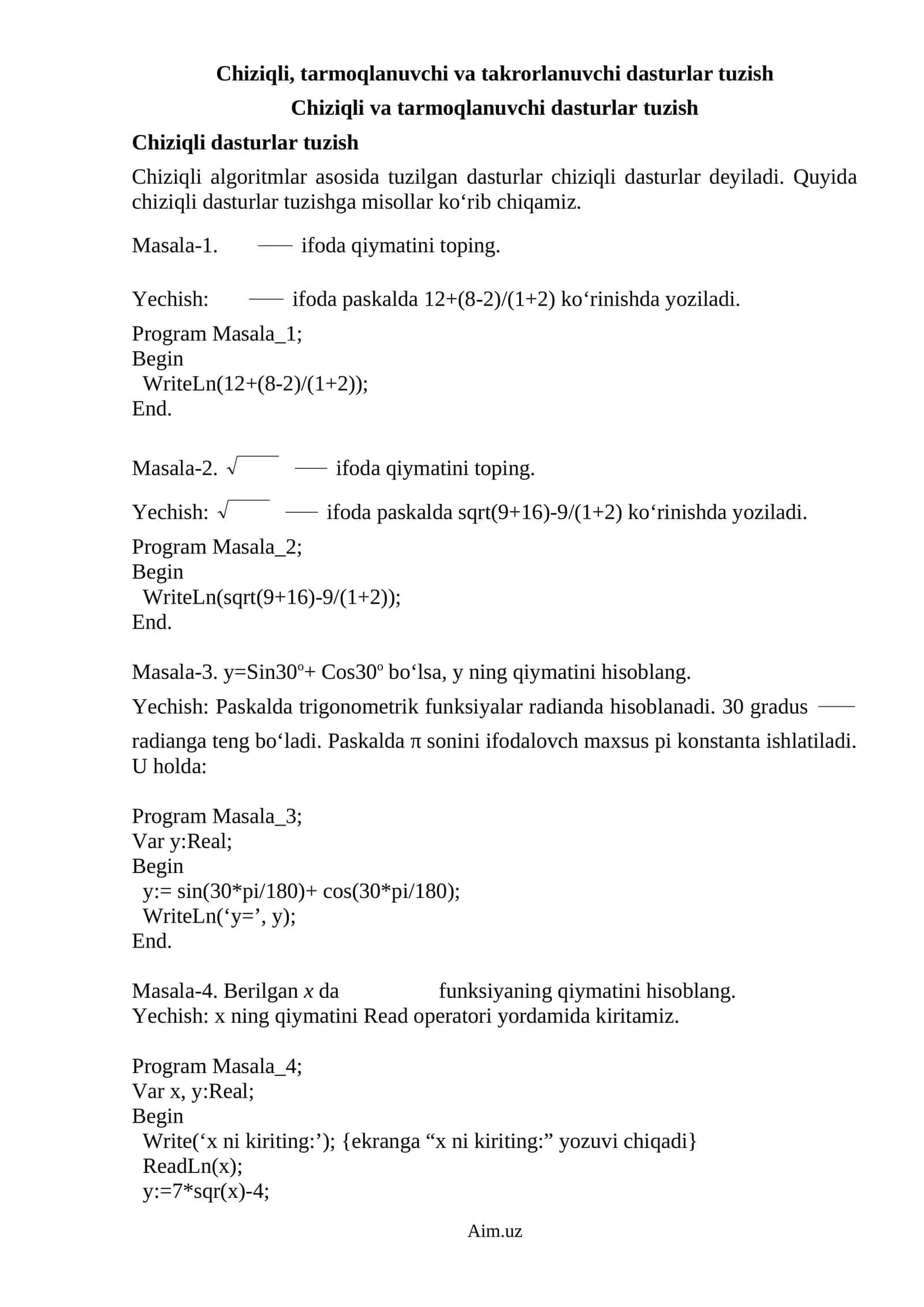 Chiziqli dasturlar tuzish