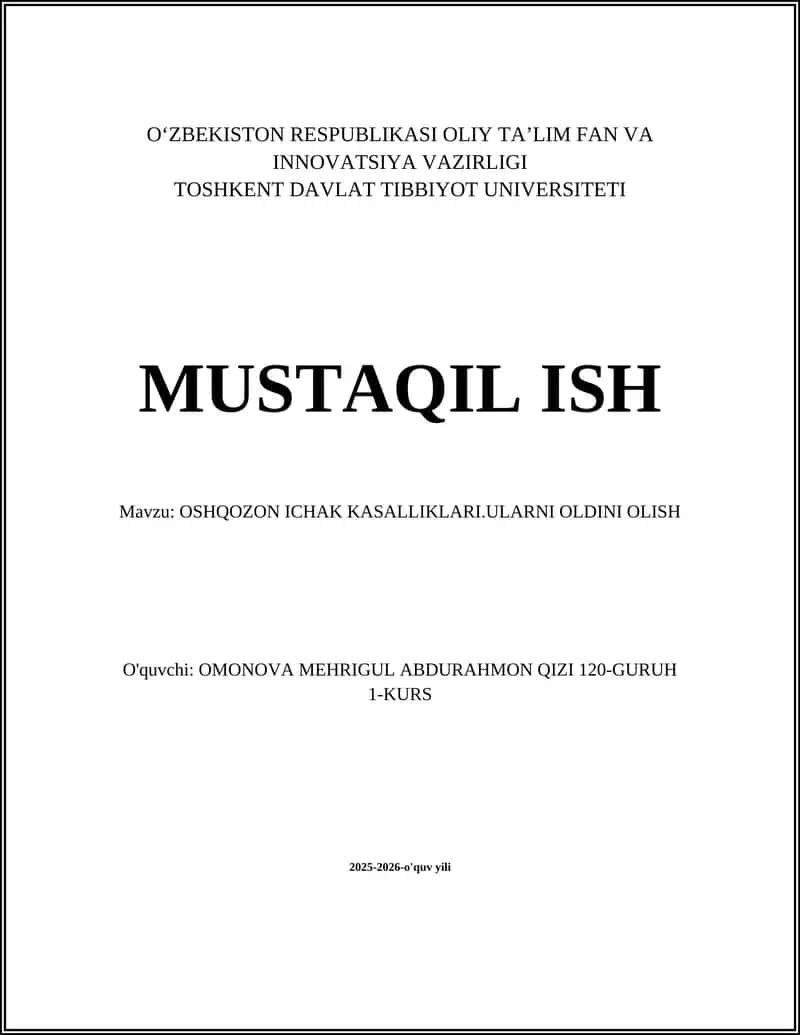 Oshqozon-ichak kasalliklari.ularni oldini olish