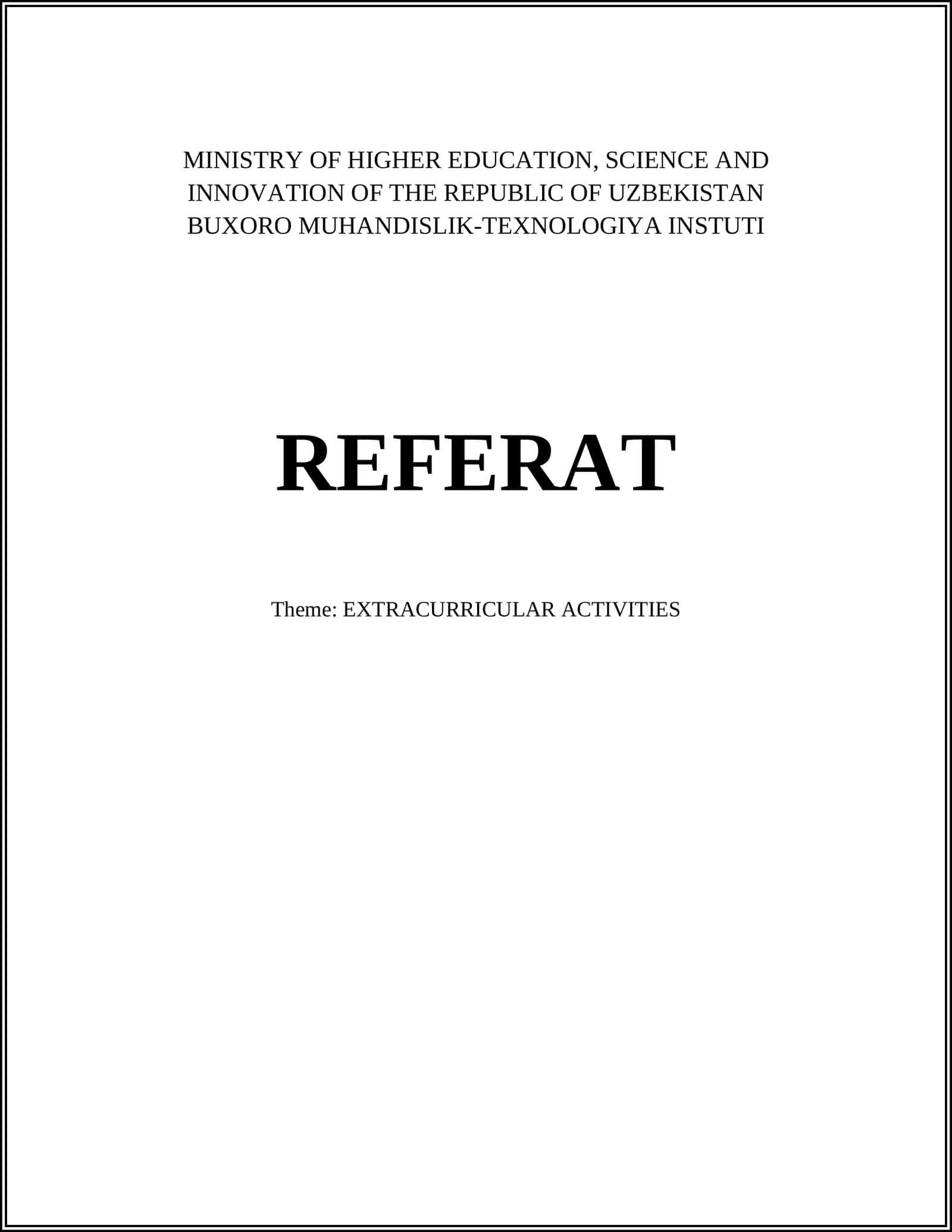 REFERAT Theme: EXTRACURRICULAR ACTIVITIES