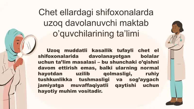 Chet ellardagi shifoxonalarda uzoq davolanuvchi maktab o'quvchilarining ta'limi