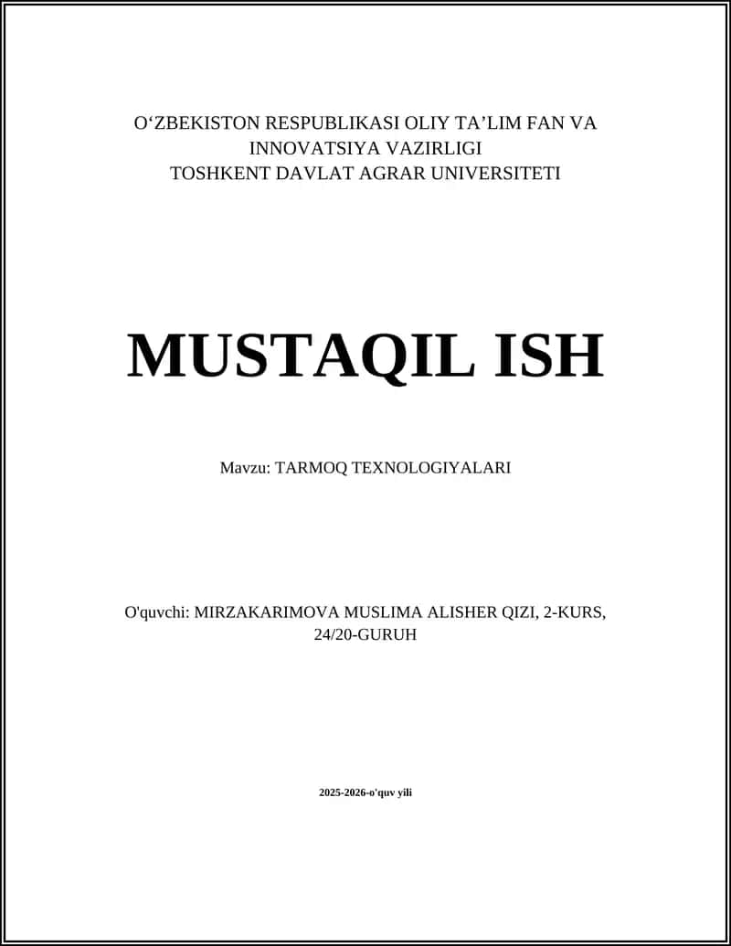 Tarmoq Arxitekturasi va OSI Modeli