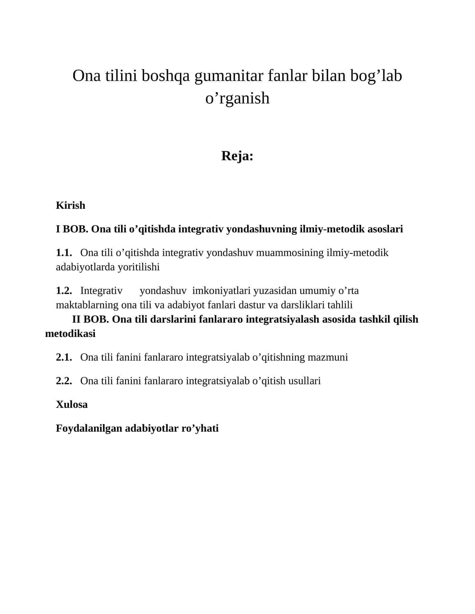 Ona tilini boshqa gumanitar fanlar bilan bog’lab o’rganish