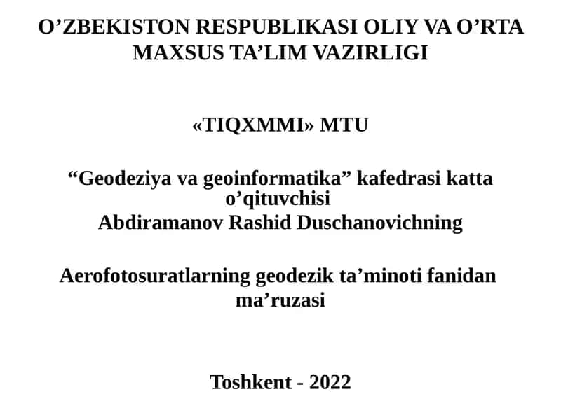 Aerofotosuratlarning geodeziya ta’limotifasi