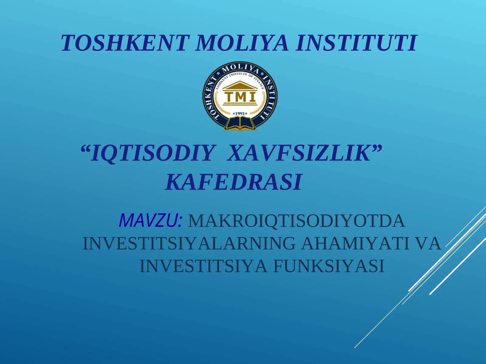 MAKROIQTISODIYOTDA INVESTITSIYALARNING AHAMIYATI VA INVESTITSIYA FUNKSIYASI