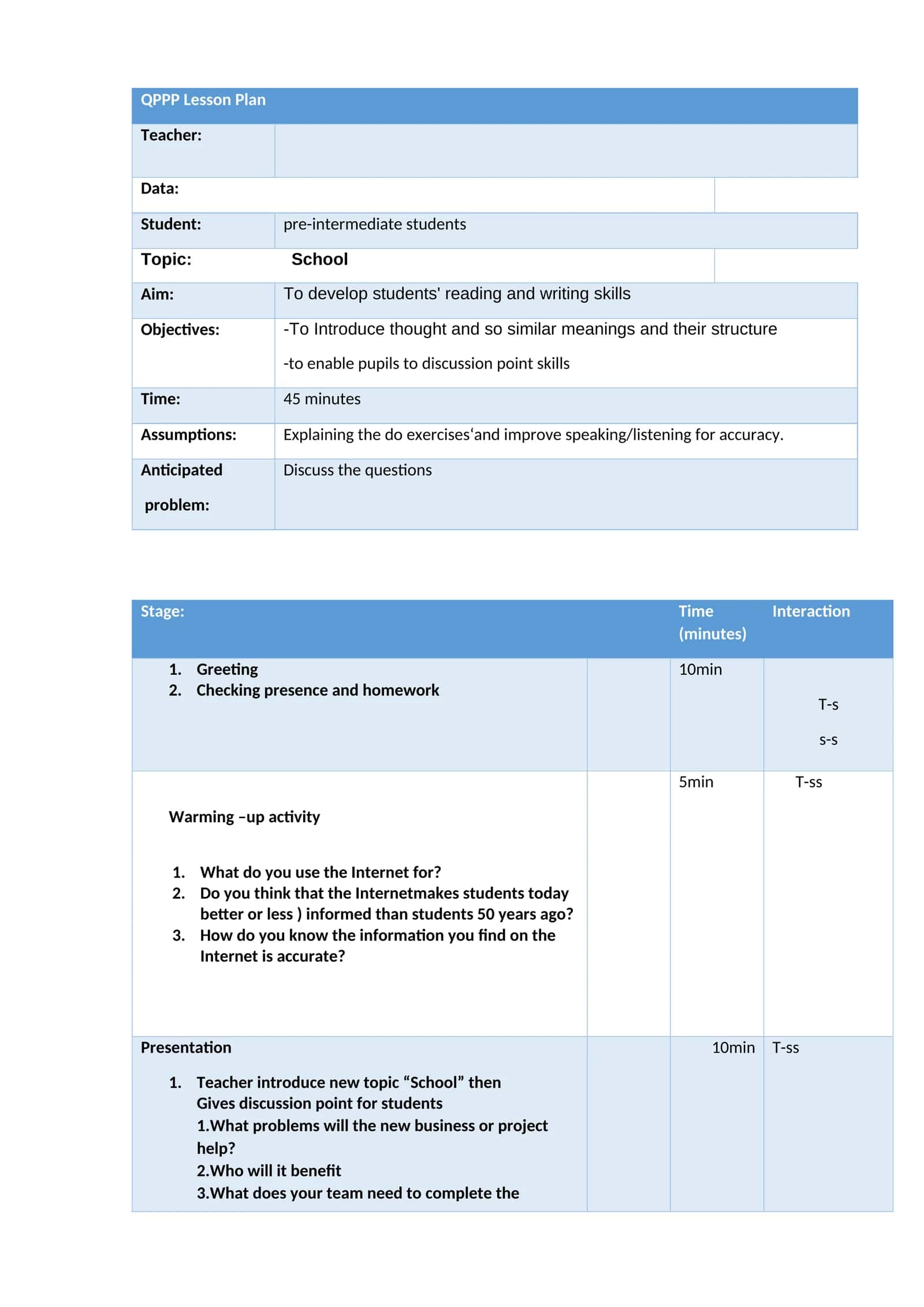 QPPP Lesson Plan