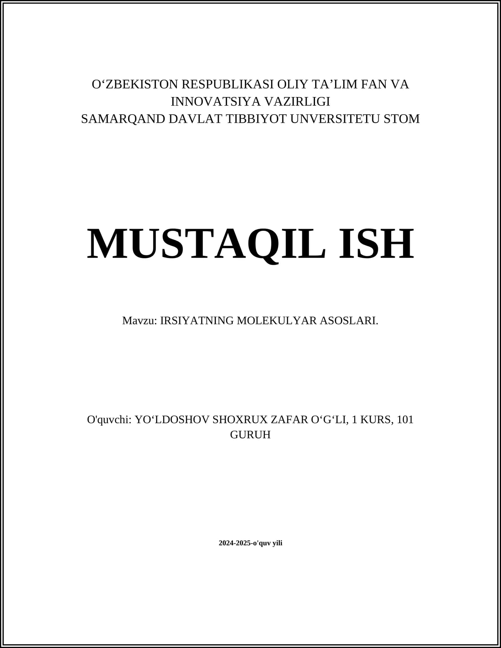IRSIYATNING MOLEKULYAR ASOSLARI