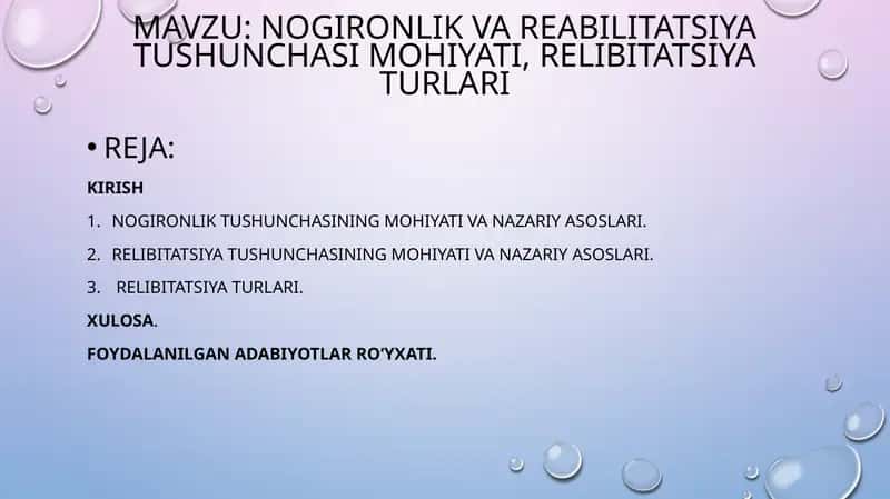 Nogironlik Vareabilitatsiya Tushunchasi Mohiyati, Relibitatsiya Turlari