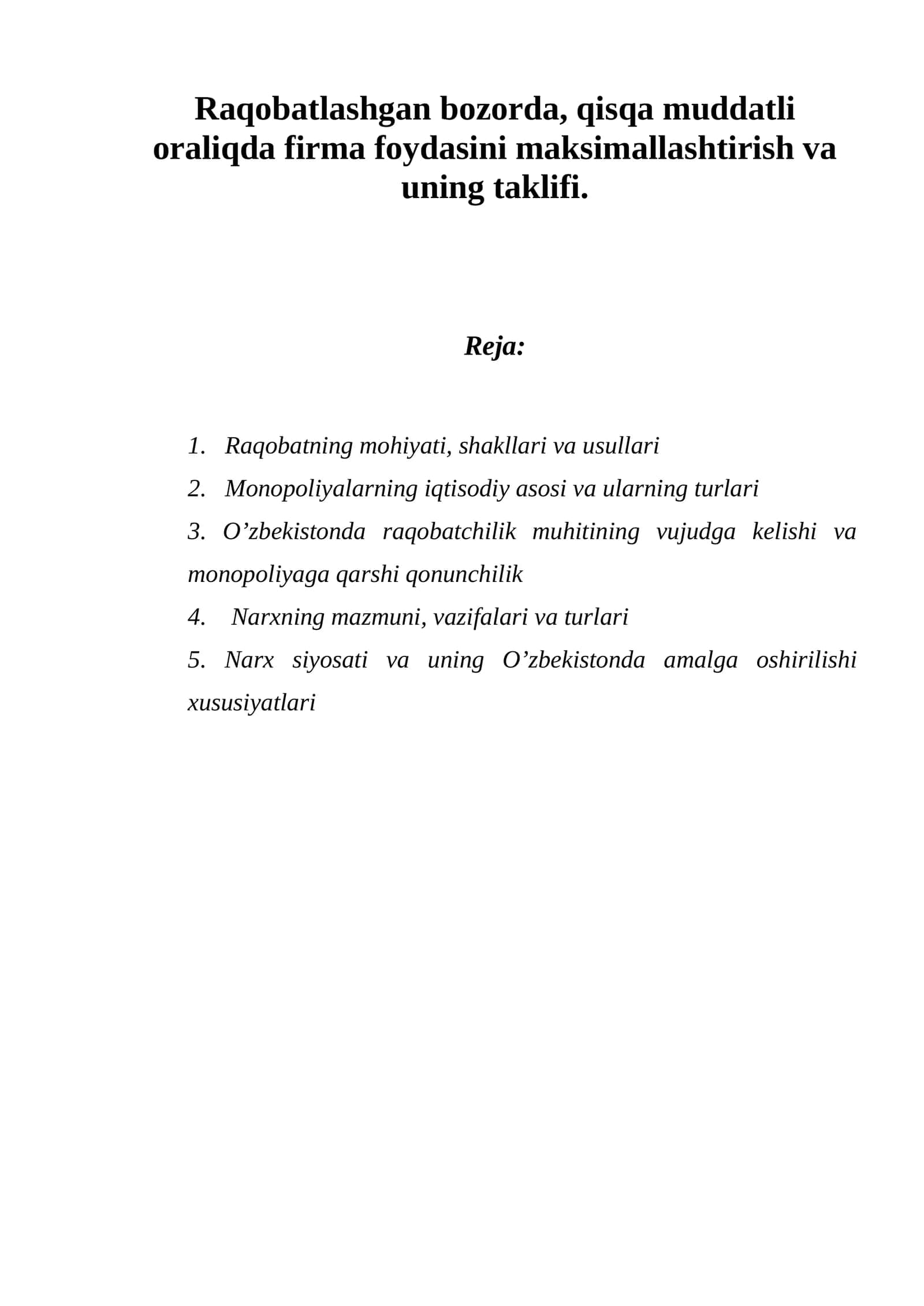 Raqobatlashgan bozorda foyda maksimallashtirish