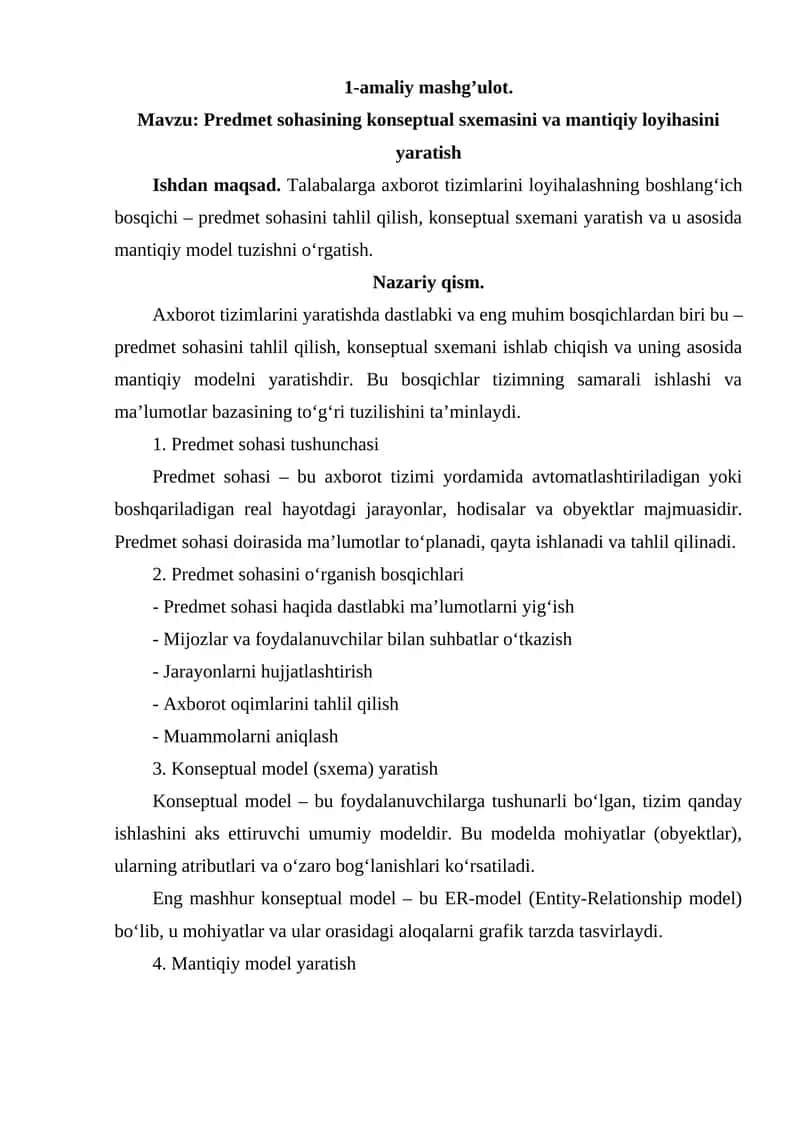 Predmet sohasining konseptual sxemasi