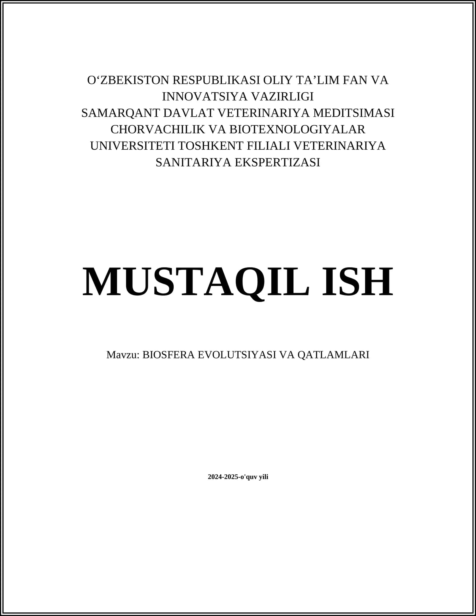 BIOSFERA EVOLUTSIYASI VA QATLAMLARI