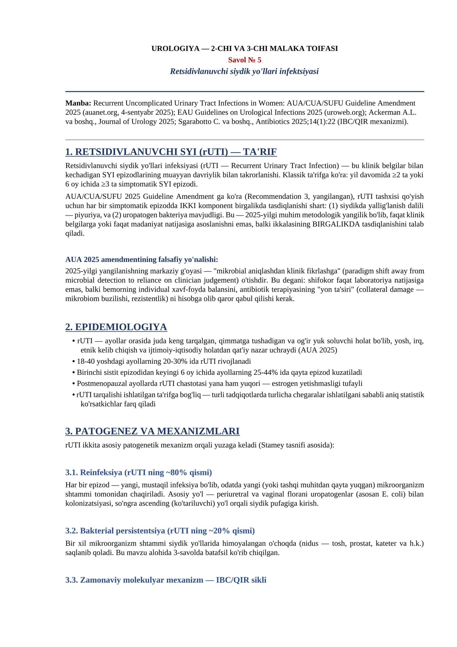 Retsidivlanuvchi siydik yo'llari infektsiyasi