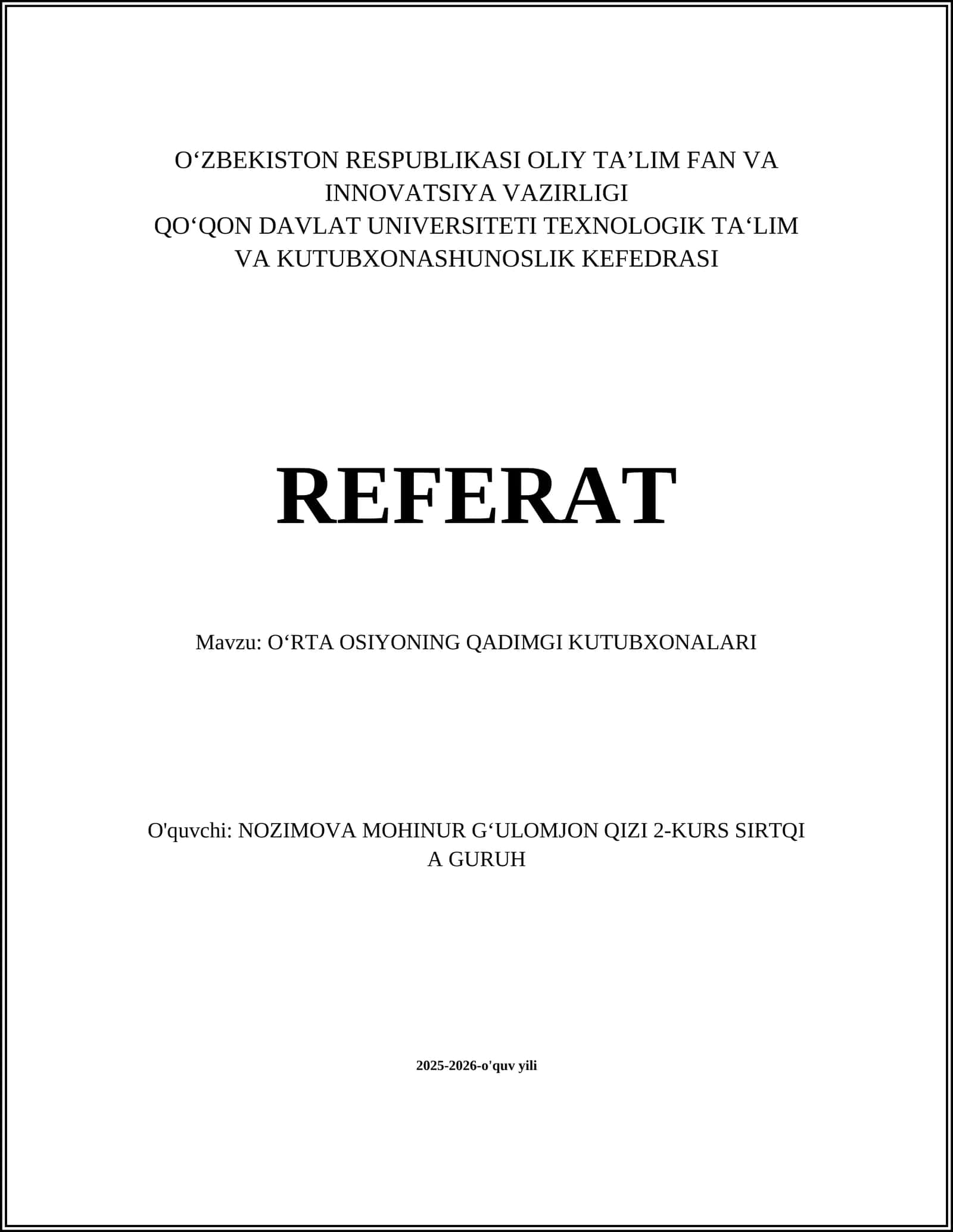 O‘RTA OSIYONING QADIMGI KUTUBXONALARI