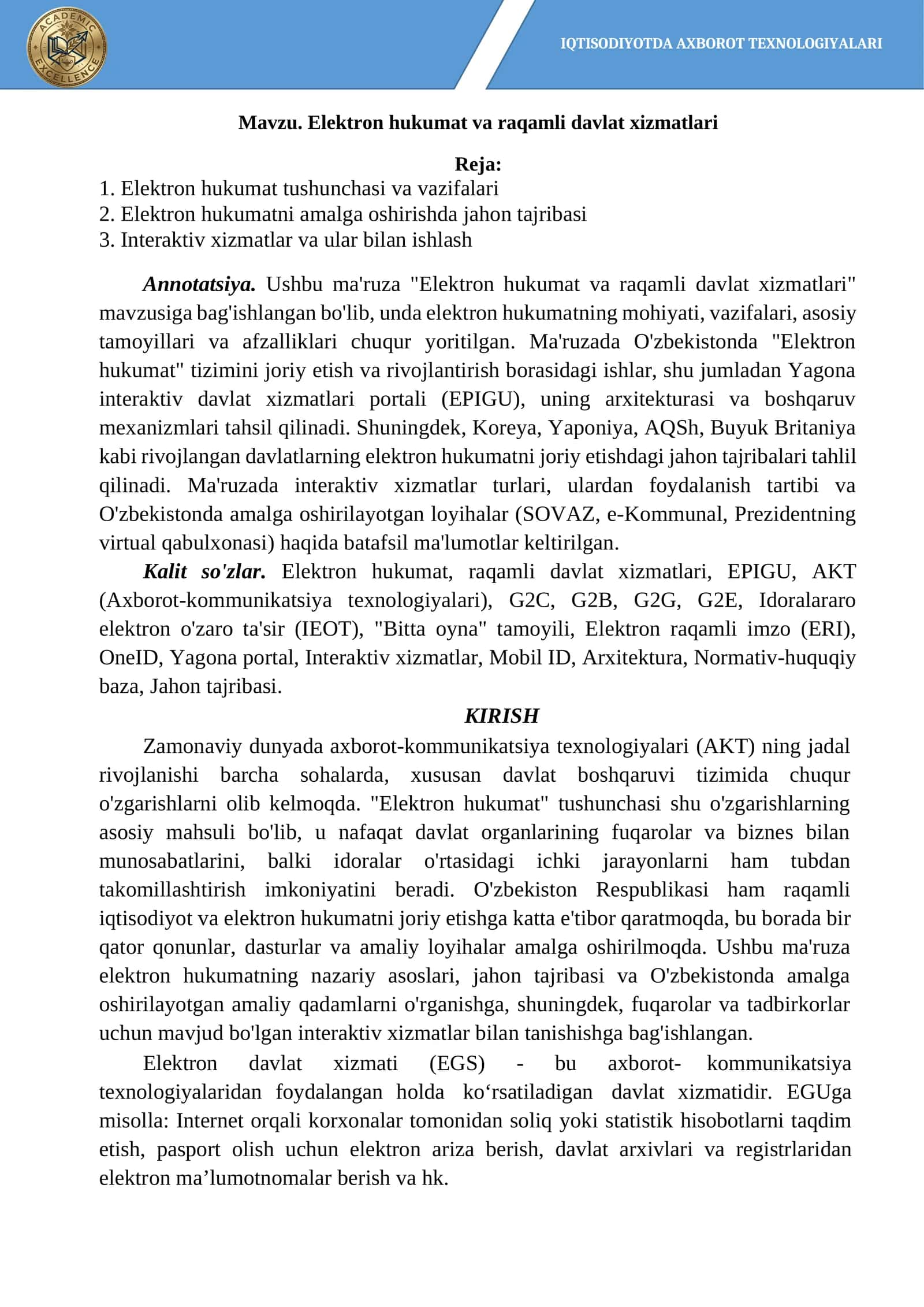 Elektron hukumat va raqamli davlat xizmatlari